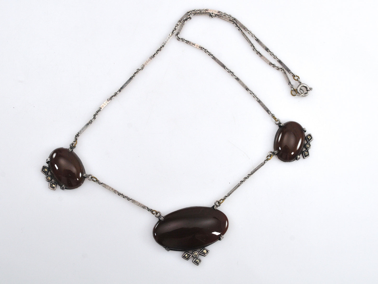 Art Deco Sterling Silver Carnelian Choker Necklace