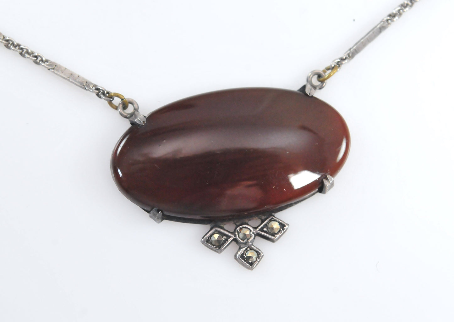 Art Deco Sterling Silver Carnelian Choker Necklace