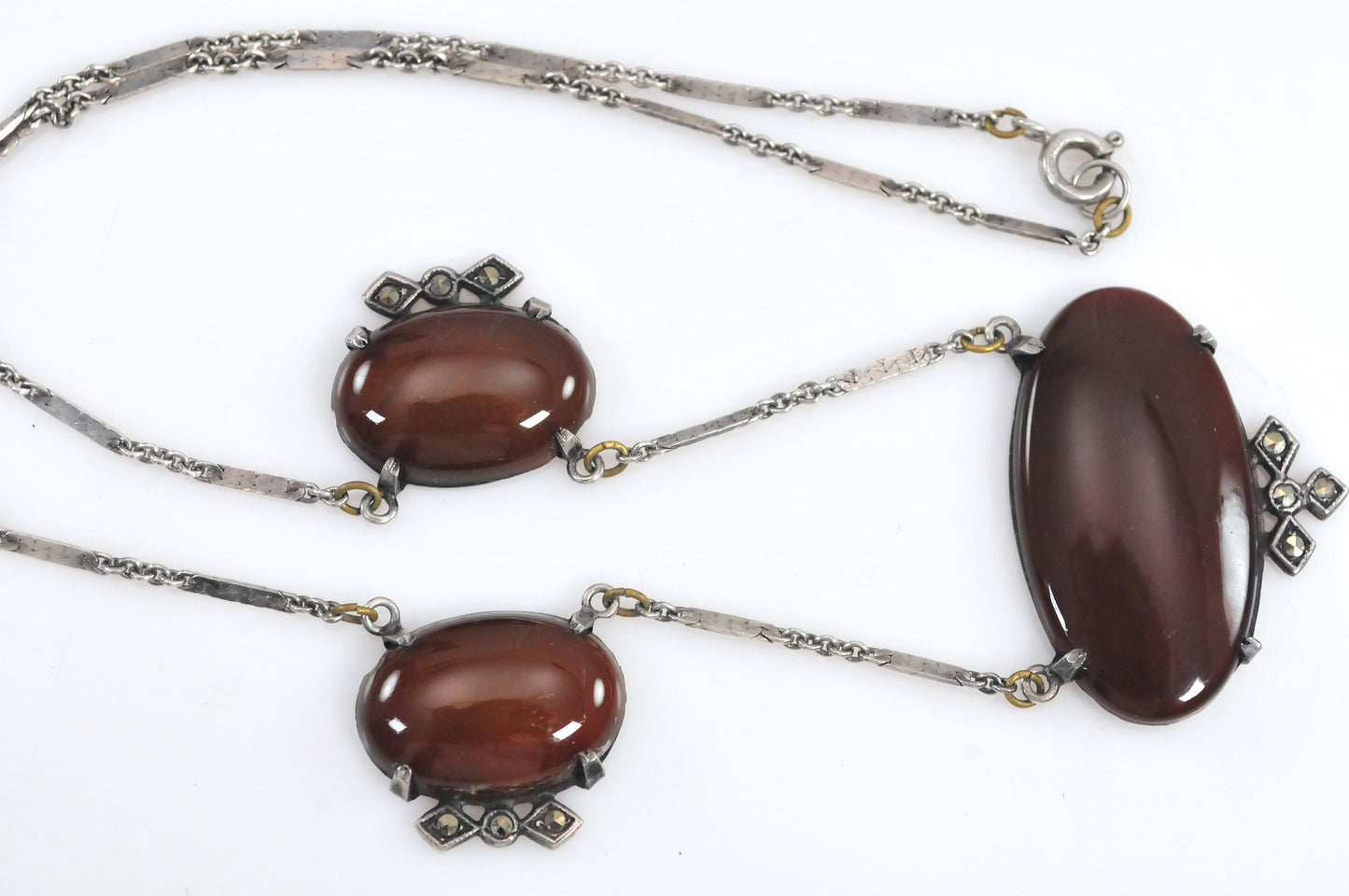 Art Deco Sterling Silver Carnelian Choker Necklace