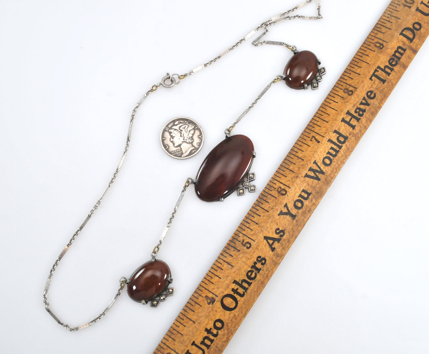 Art Deco Sterling Silver Carnelian Choker Necklace