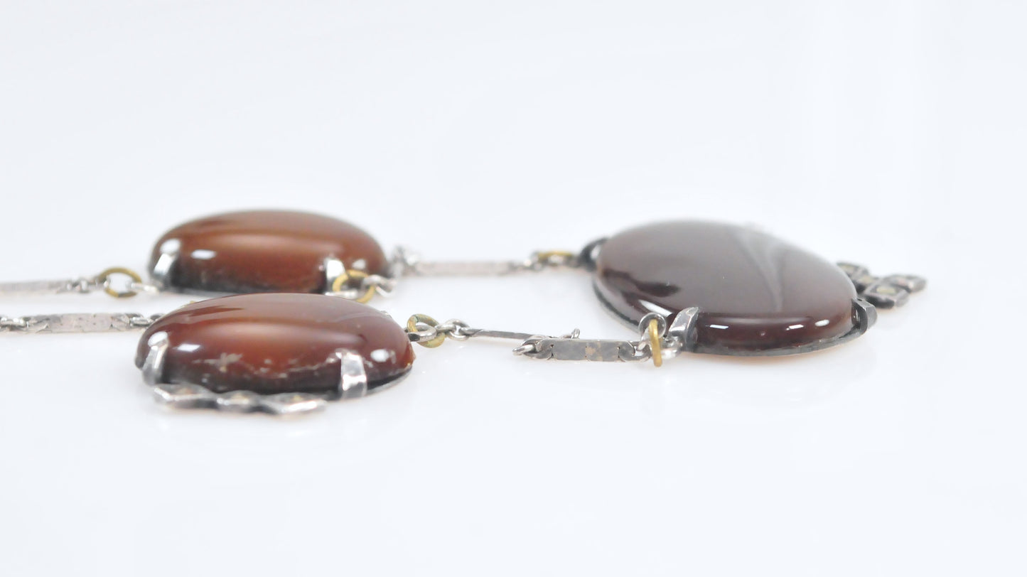 Art Deco Sterling Silver Carnelian Choker Necklace