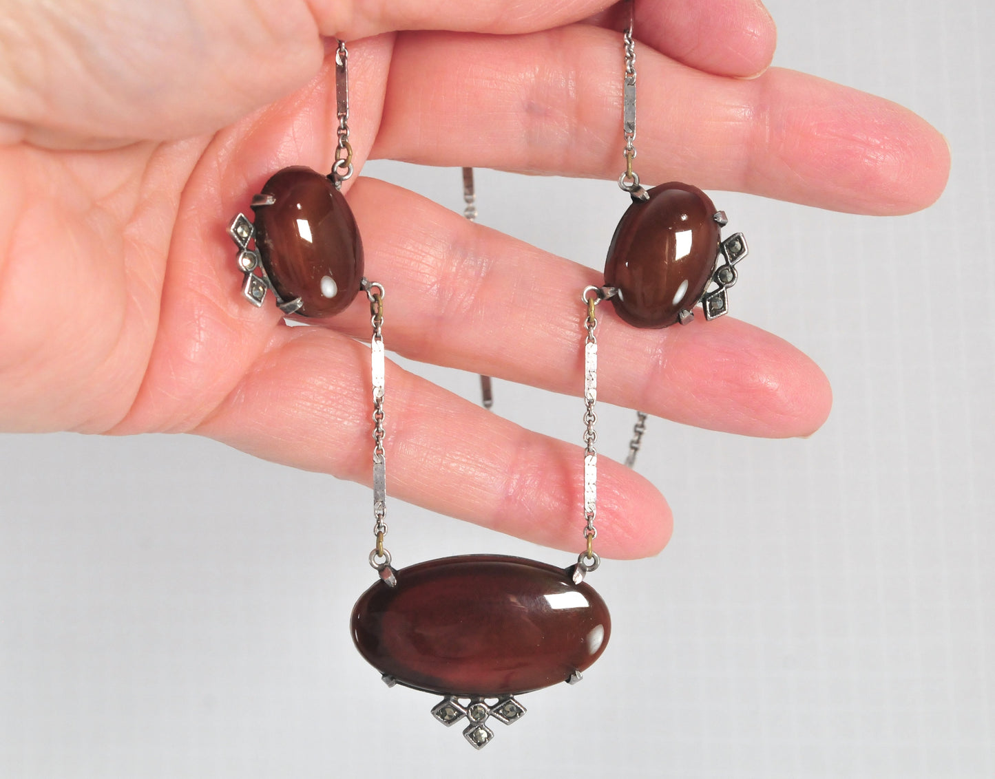 Art Deco Sterling Silver Carnelian Choker Necklace