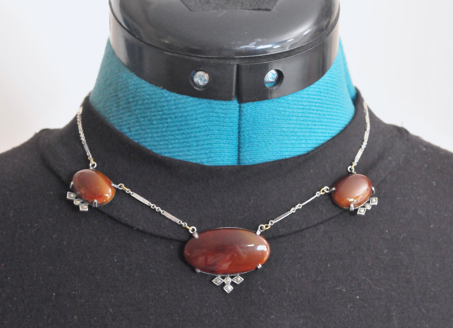 Art Deco Sterling Silver Carnelian Choker Necklace