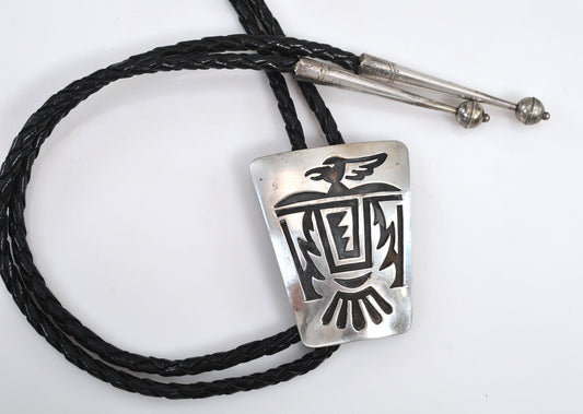 Signed Navajo Sterling Silver Thunderbird Bolo