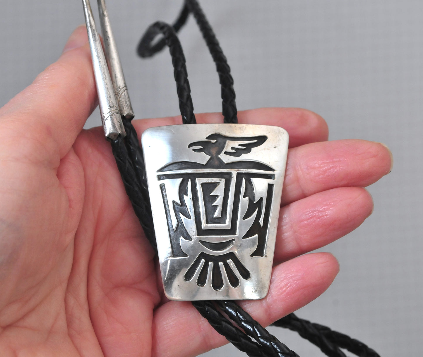 Signed Navajo Sterling Silver Thunderbird Bolo