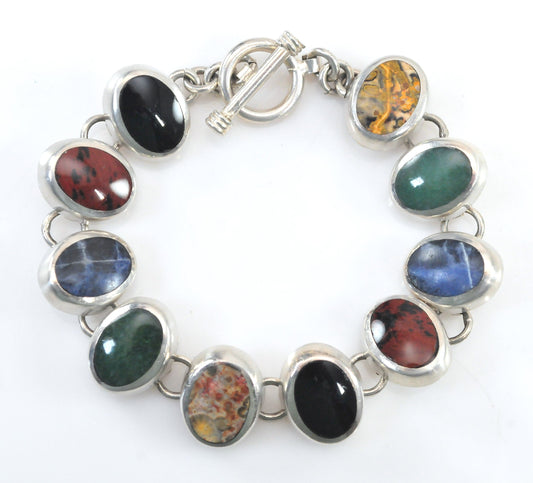 Heavy Sterling Silver Multi-Stone Bracelet