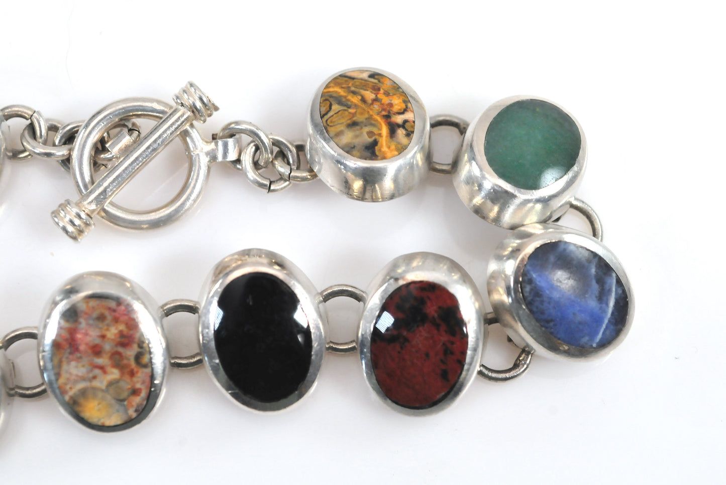 Heavy Sterling Silver Multi-Stone Bracelet