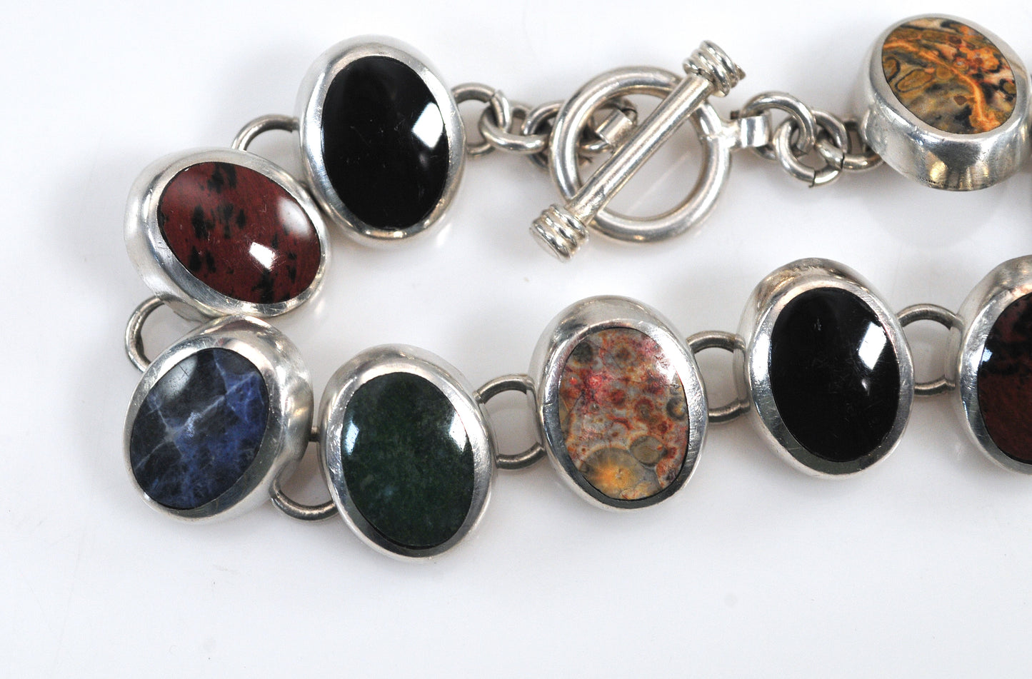 Heavy Sterling Silver Multi-Stone Bracelet