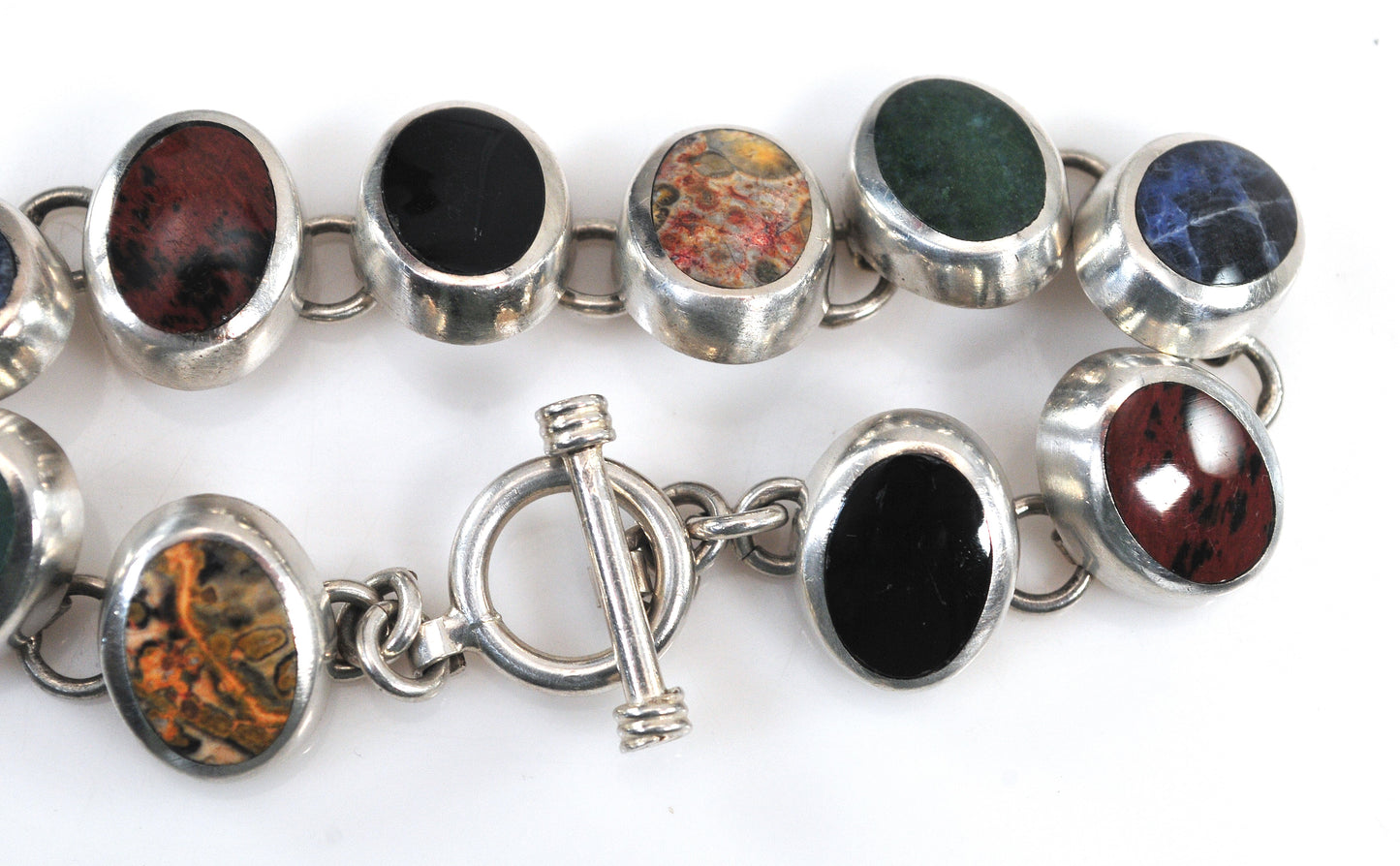 Heavy Sterling Silver Multi-Stone Bracelet