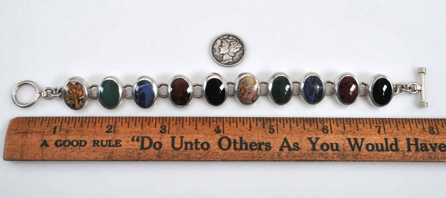 Heavy Sterling Silver Multi-Stone Bracelet