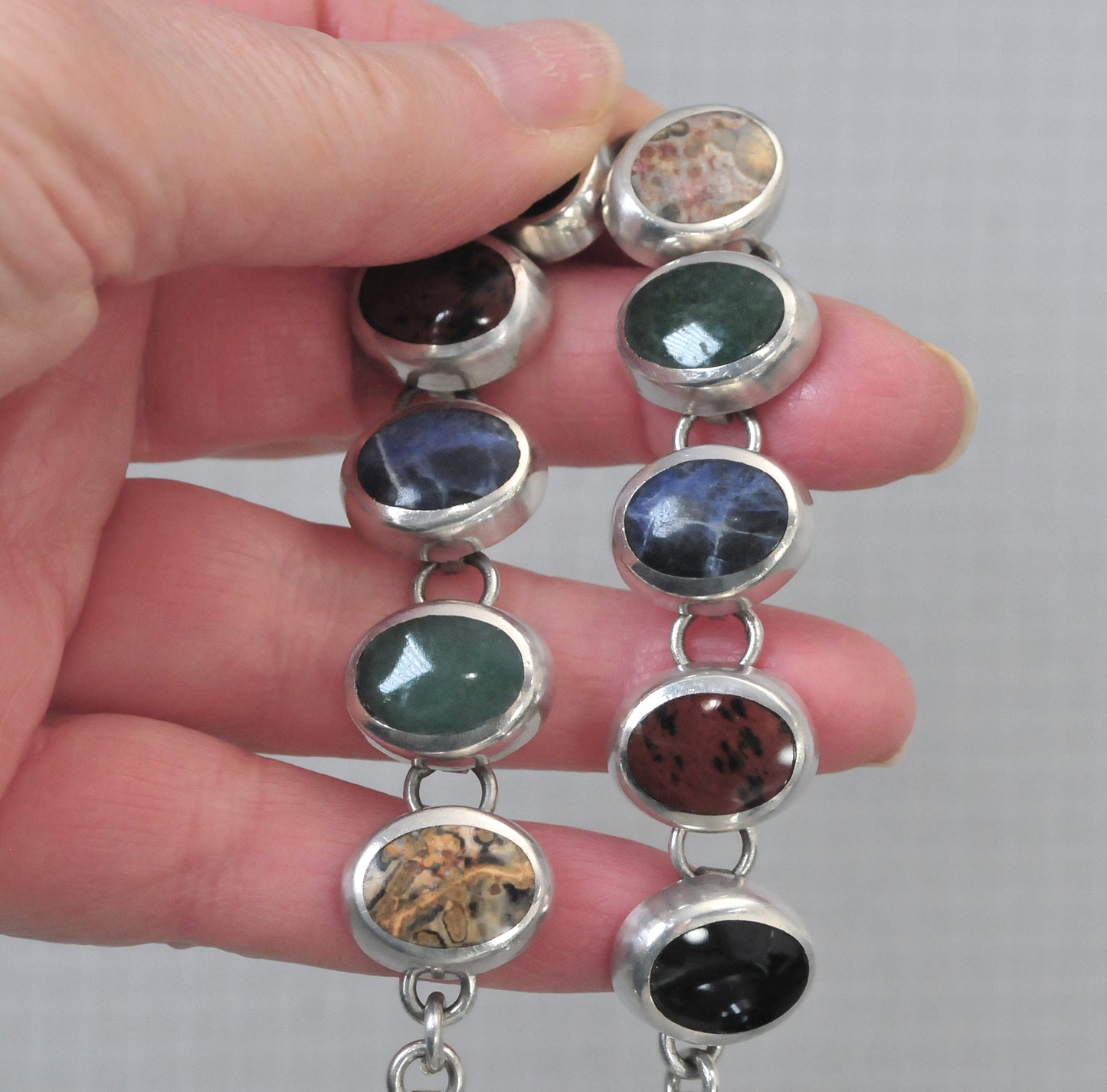 Heavy Sterling Silver Multi-Stone Bracelet