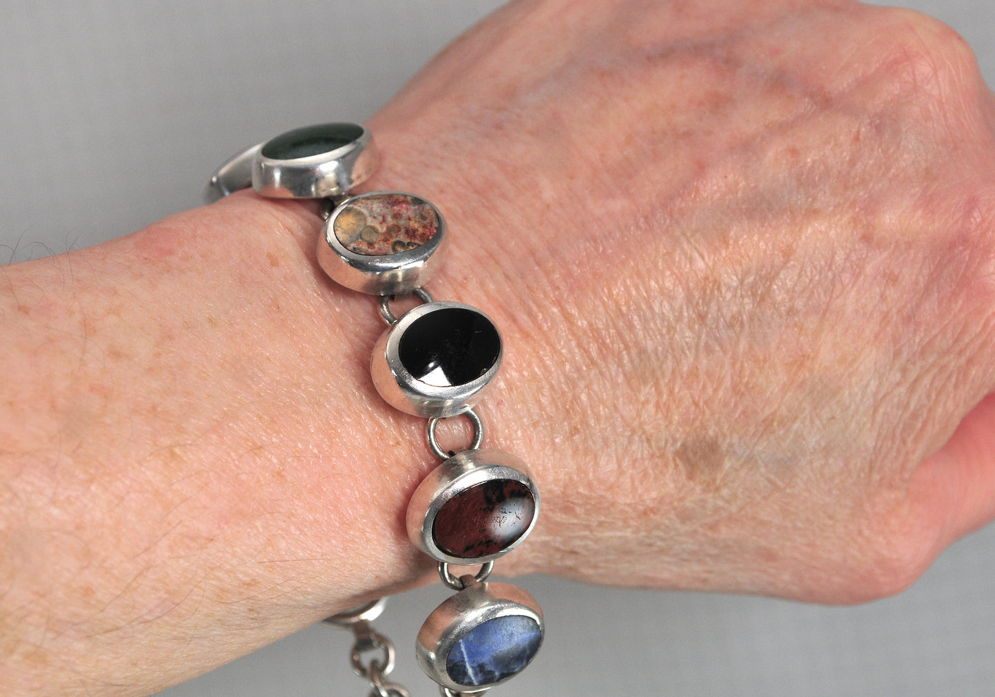 Heavy Sterling Silver Multi-Stone Bracelet
