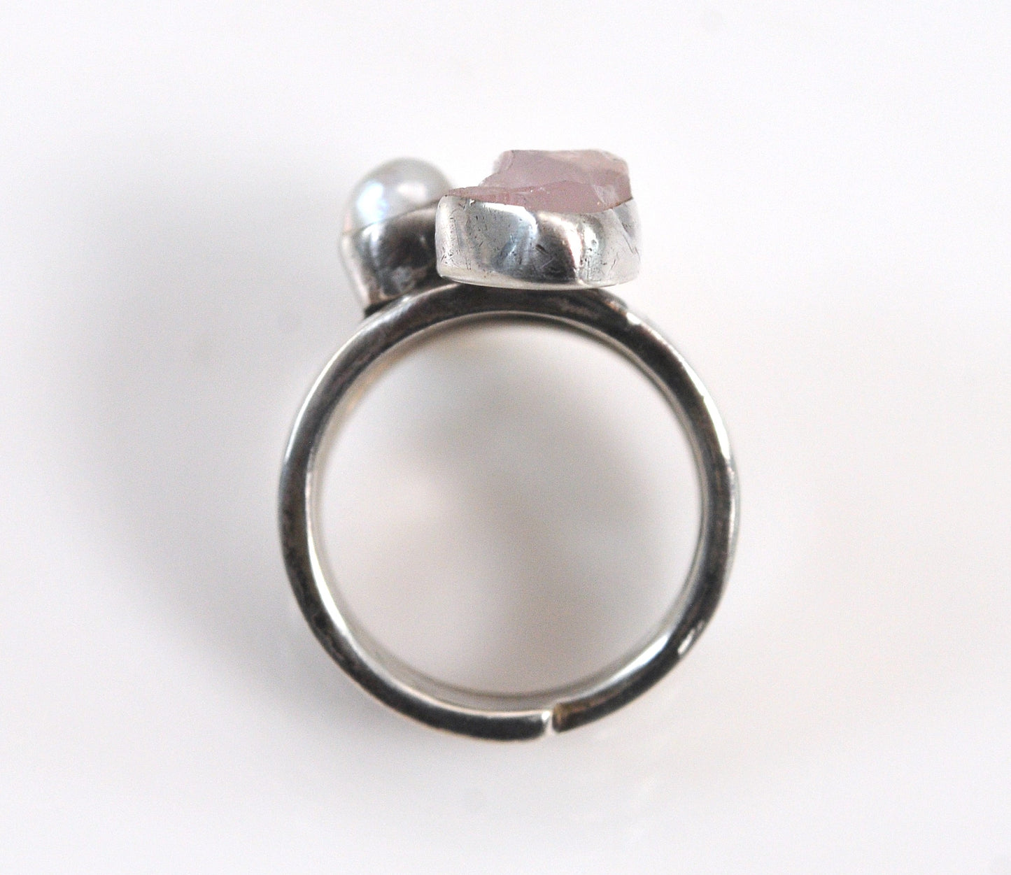 Lilly Barrack Sterling Silver Modernist Quartz Pearl Herkimer Diamond Ring