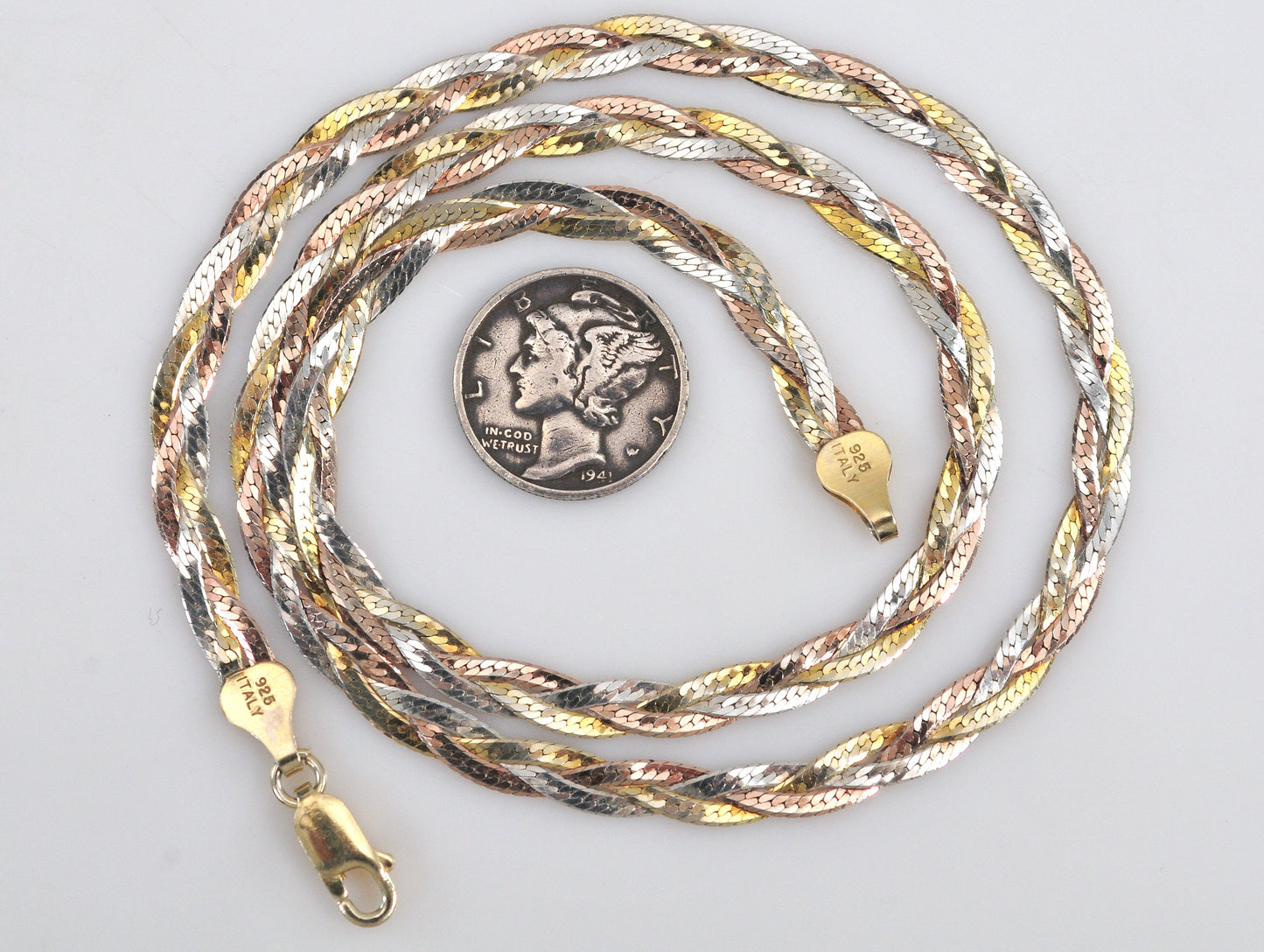 Three Tone 925 Italy Braided Necklace