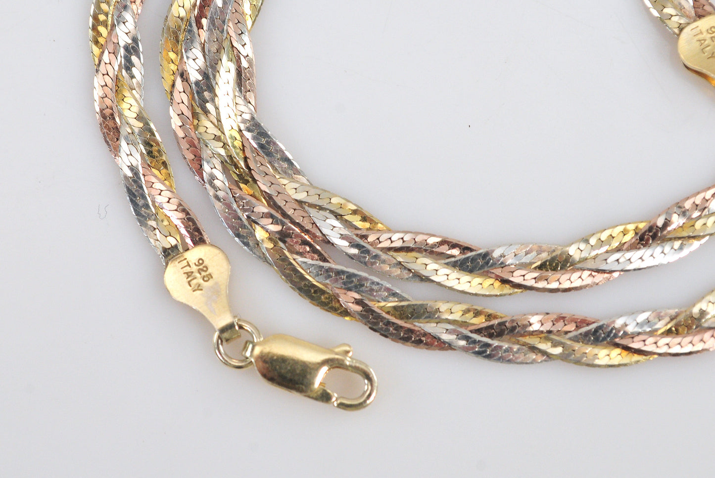 Three Tone 925 Italy Braided Necklace