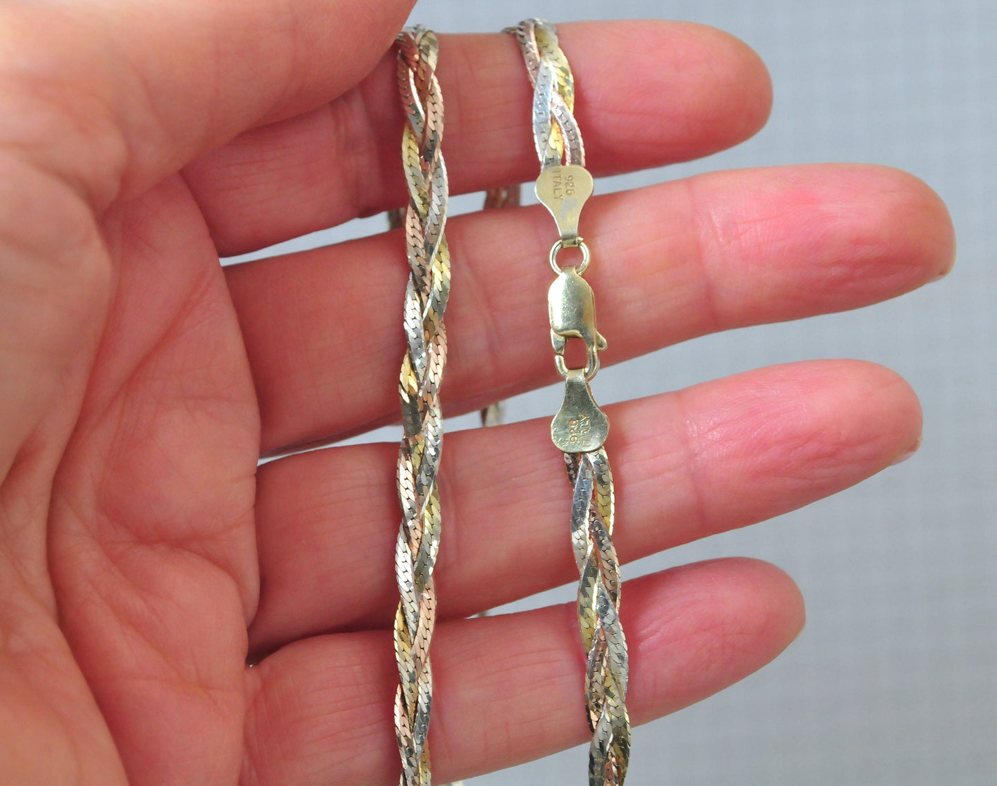 Three Tone 925 Italy Braided Necklace