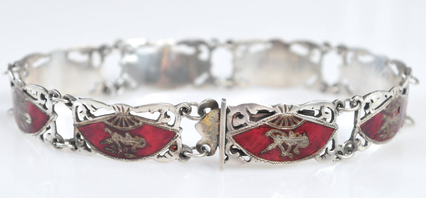 Siam Sterling Silver Red Enamel Bracelet