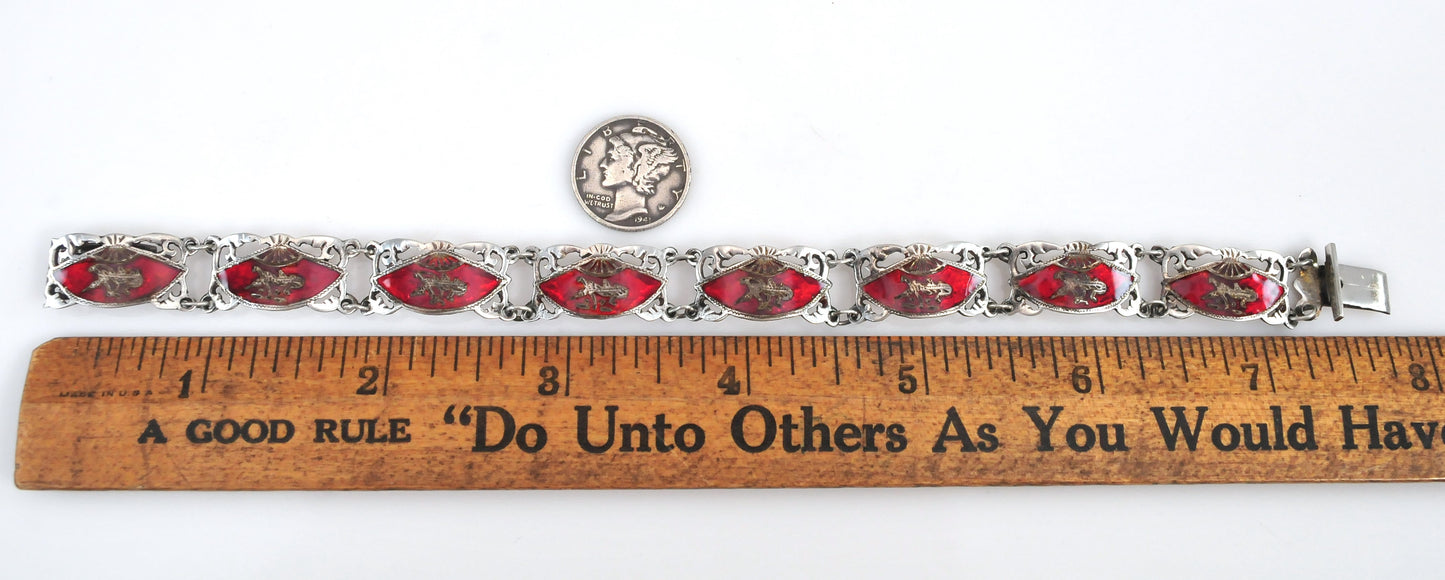 Siam Sterling Silver Red Enamel Bracelet