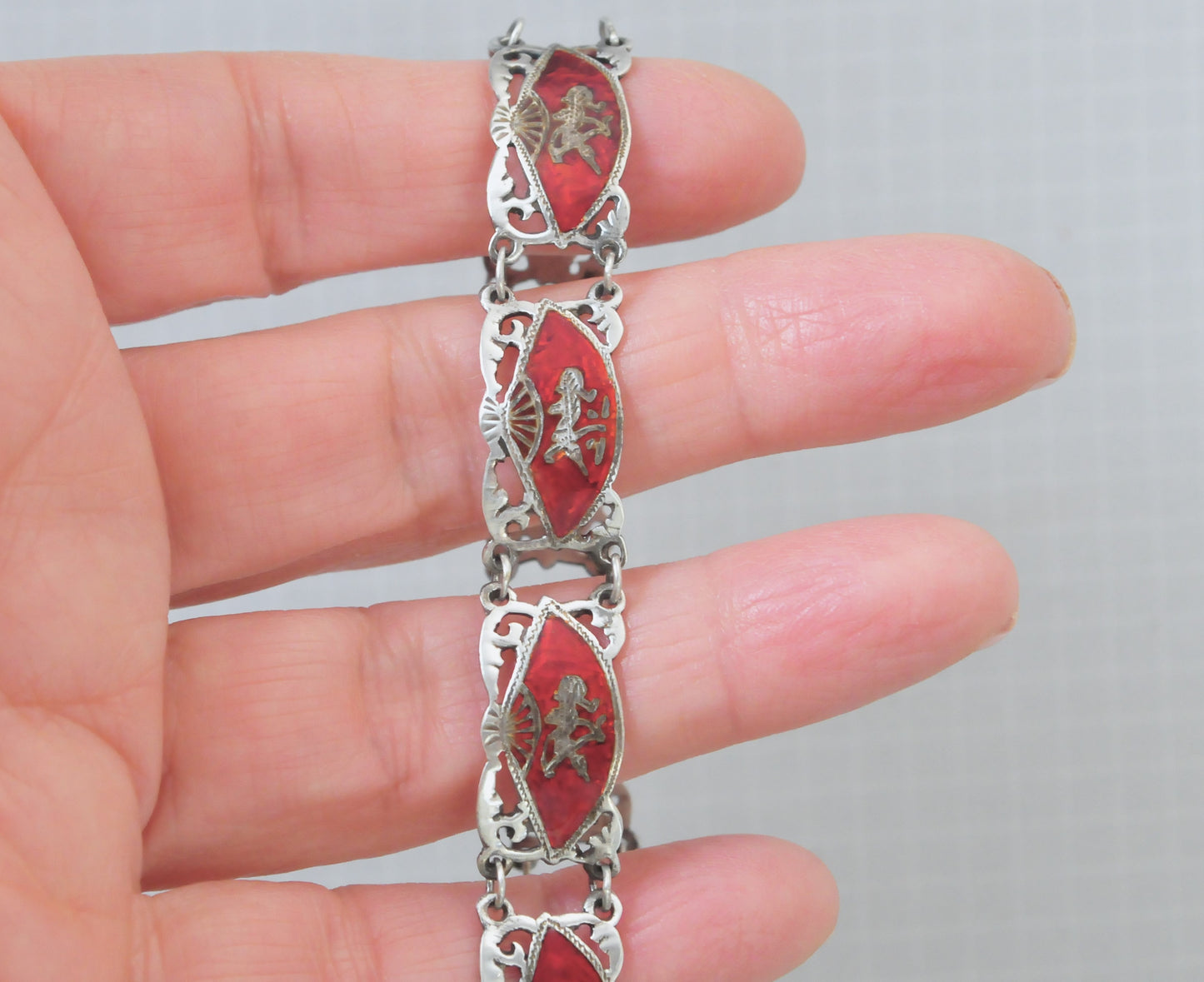 Siam Sterling Silver Red Enamel Bracelet