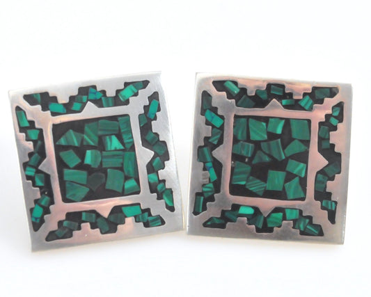 Taxco Sterling Silver Malachite Earrings