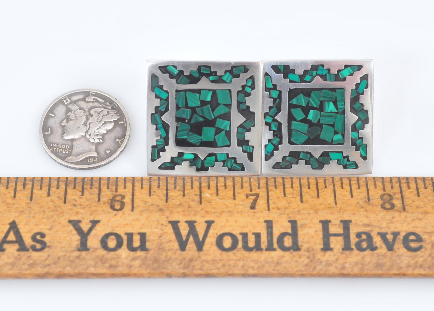 Taxco Sterling Silver Malachite Earrings