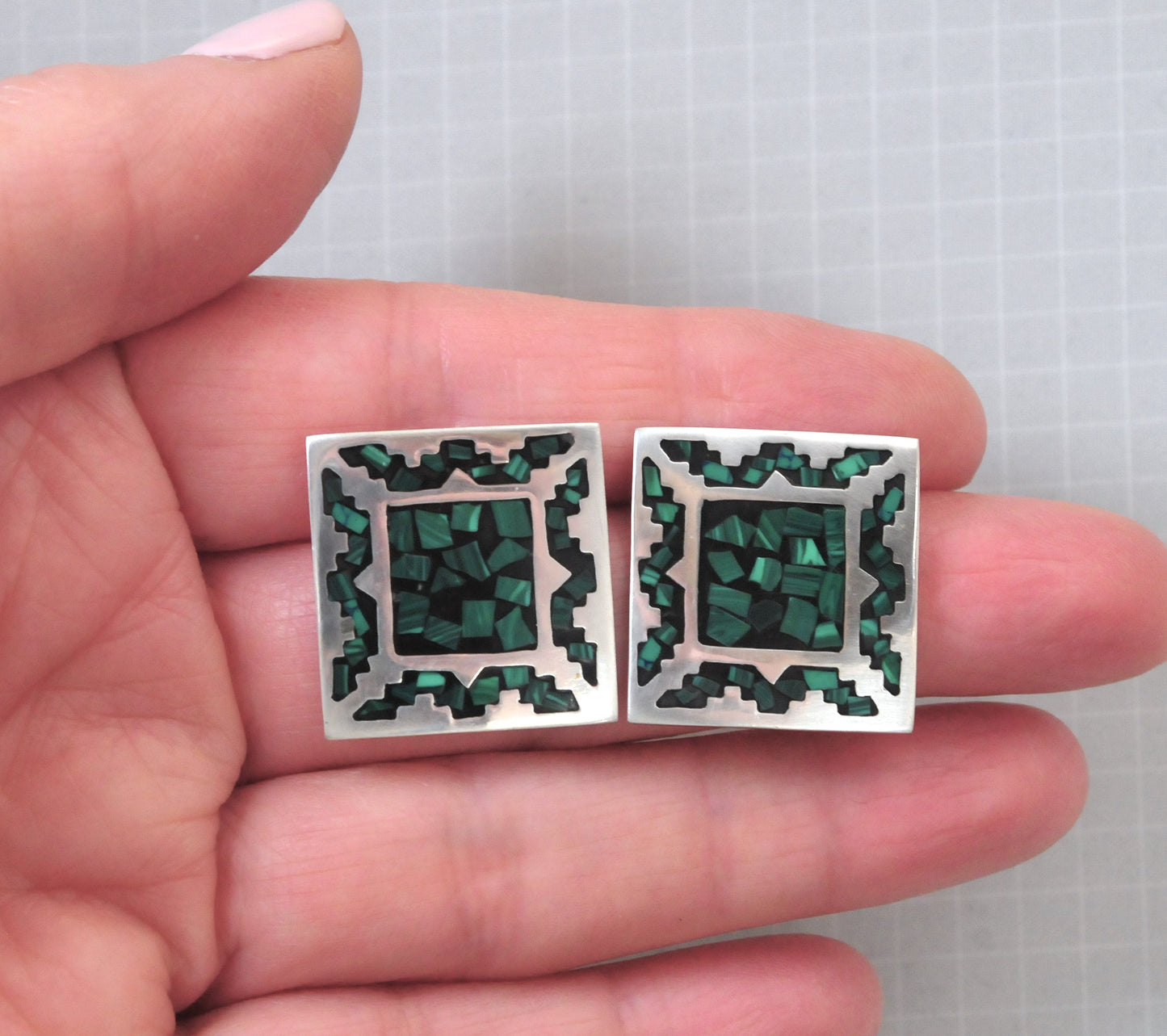 Taxco Sterling Silver Malachite Earrings
