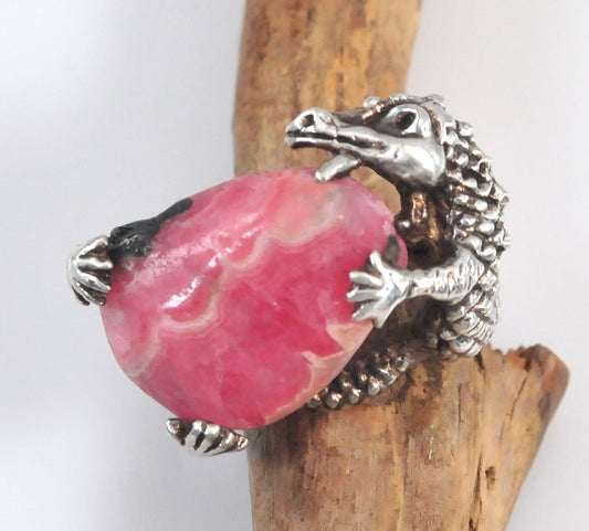 Sterling Silver Rhodochrosite Dragon Ring