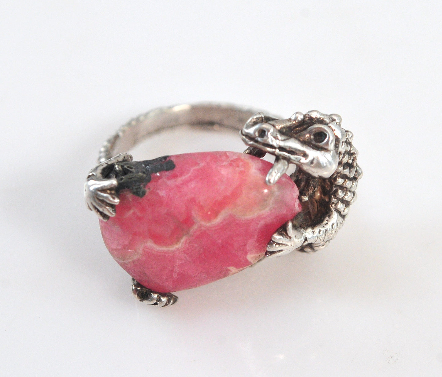 Sterling Silver Rhodochrosite Dragon Ring
