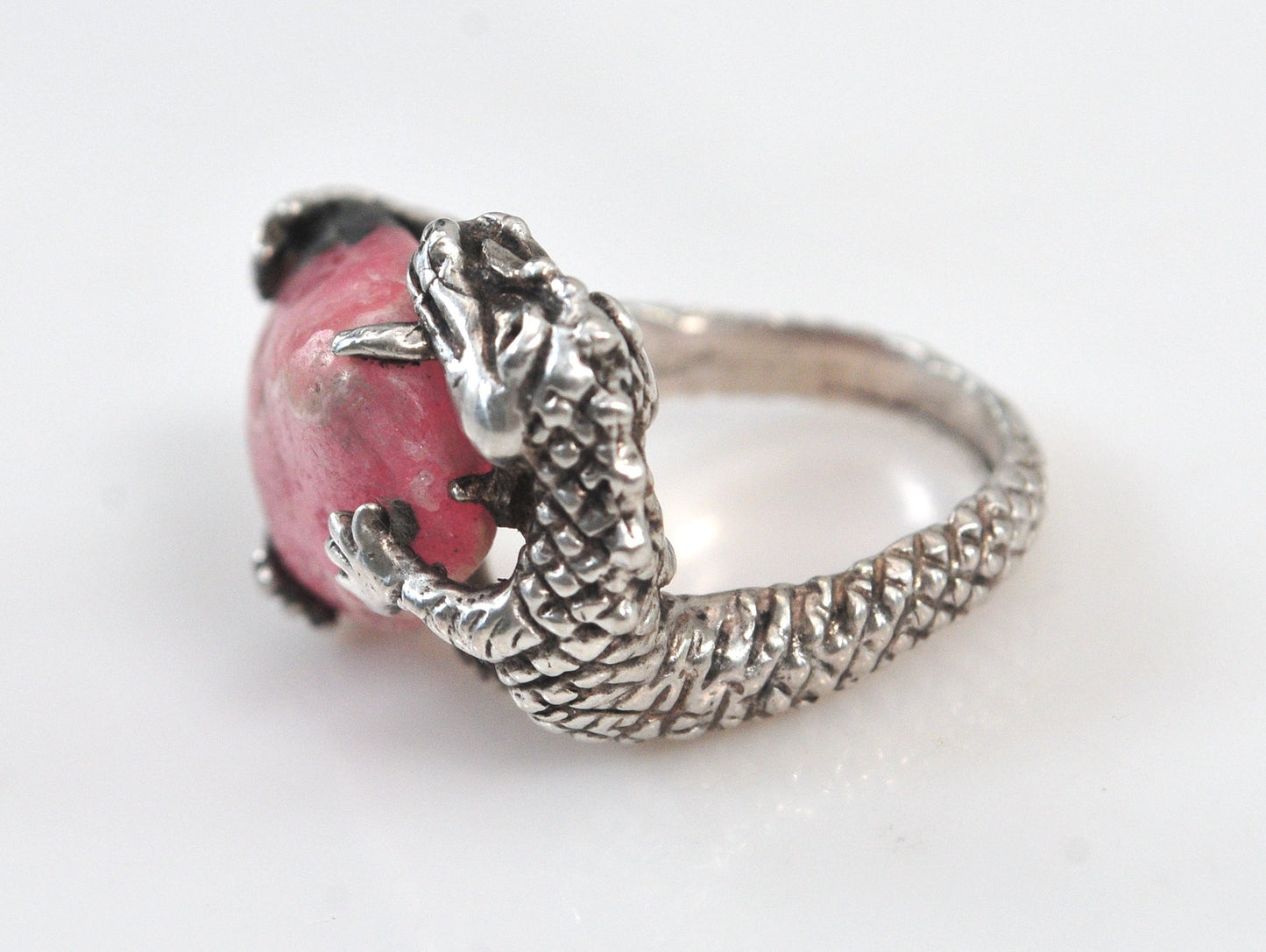 Sterling Silver Rhodochrosite Dragon Ring