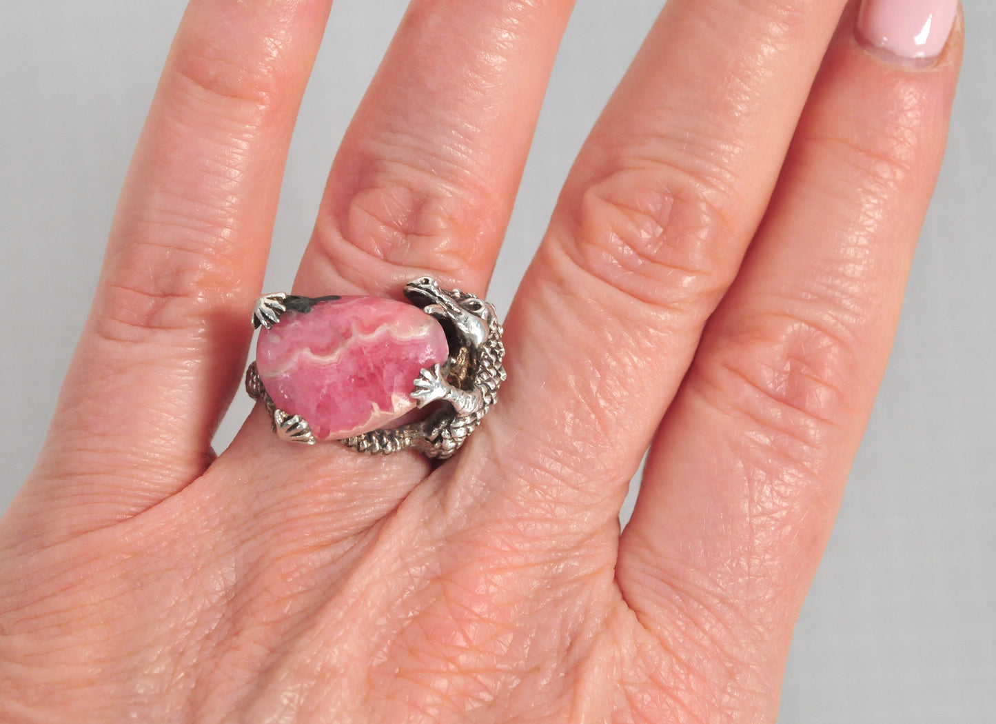 Sterling Silver Rhodochrosite Dragon Ring