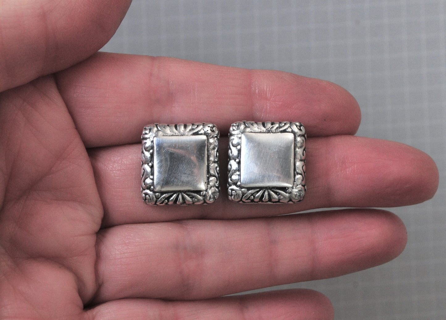 Heavy Sterling Silver Square Earrings