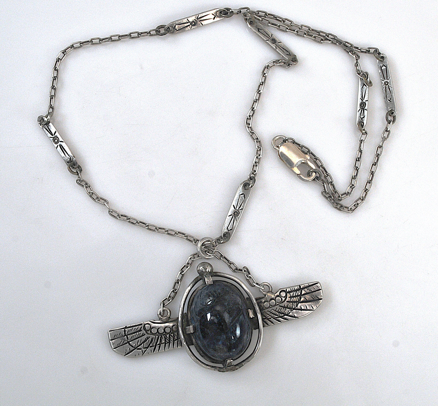 Vintage Sterling Silver Winged Scarab Necklace
