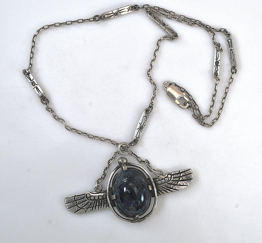Vintage Sterling Silver Winged Scarab Necklace