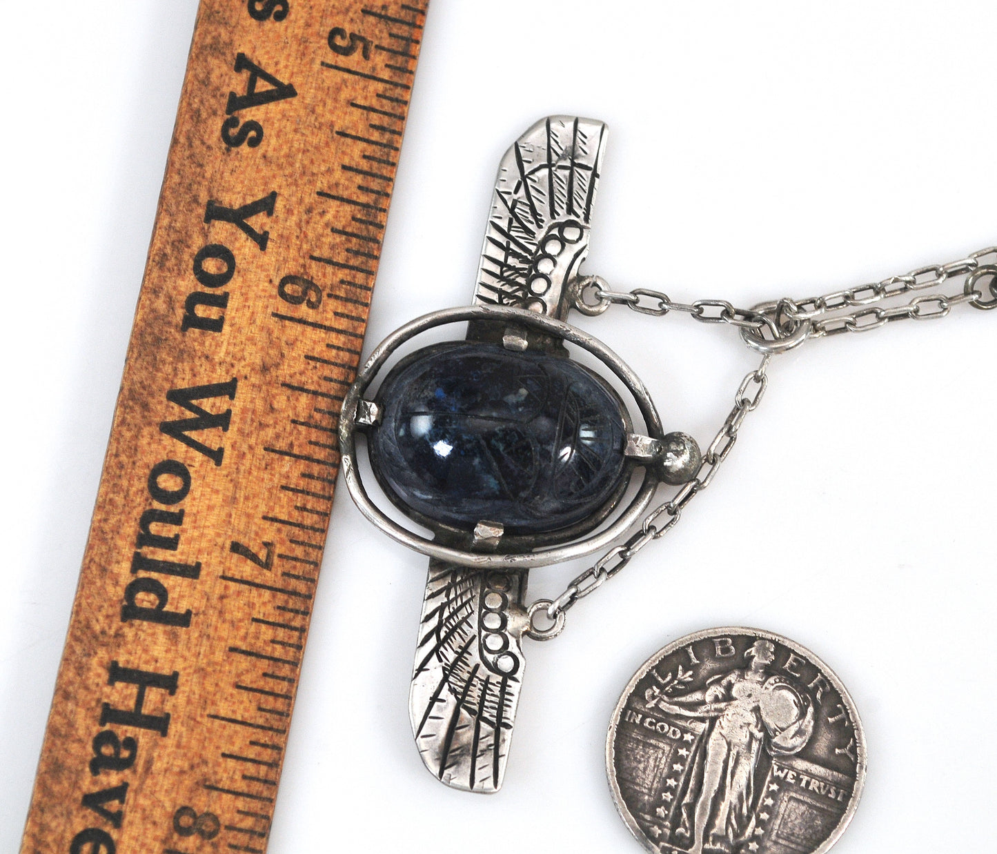 Vintage Sterling Silver Winged Scarab Necklace