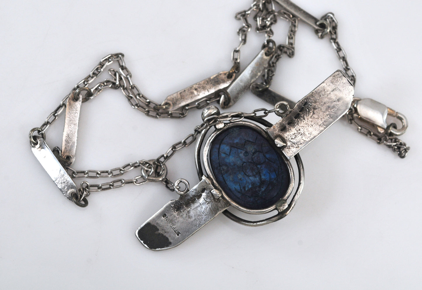 Vintage Sterling Silver Winged Scarab Necklace
