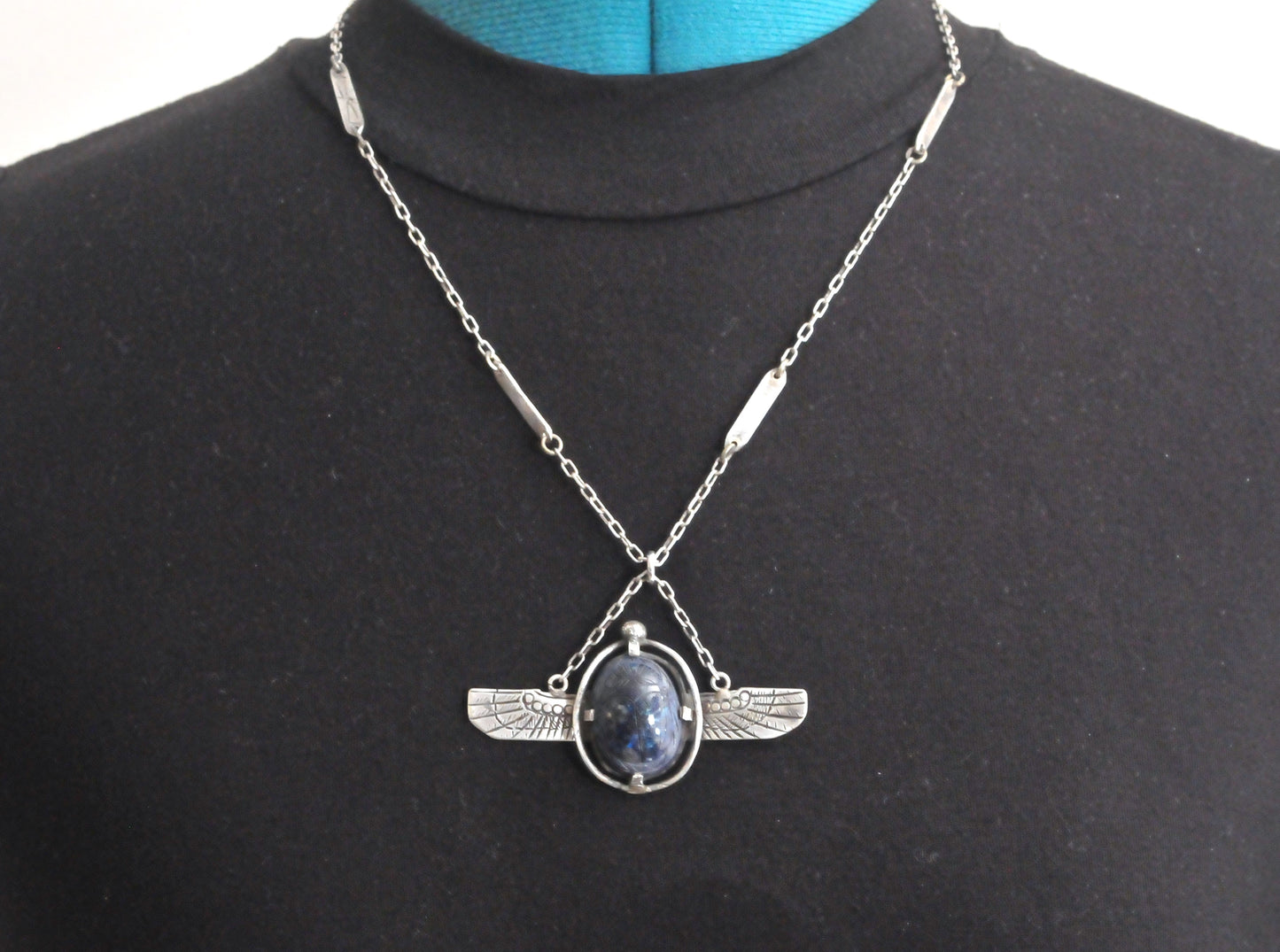 Vintage Sterling Silver Winged Scarab Necklace