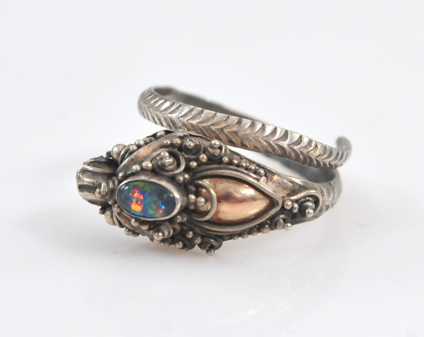 Adjustable Sterling Silver 10K Gold Serpent Ring