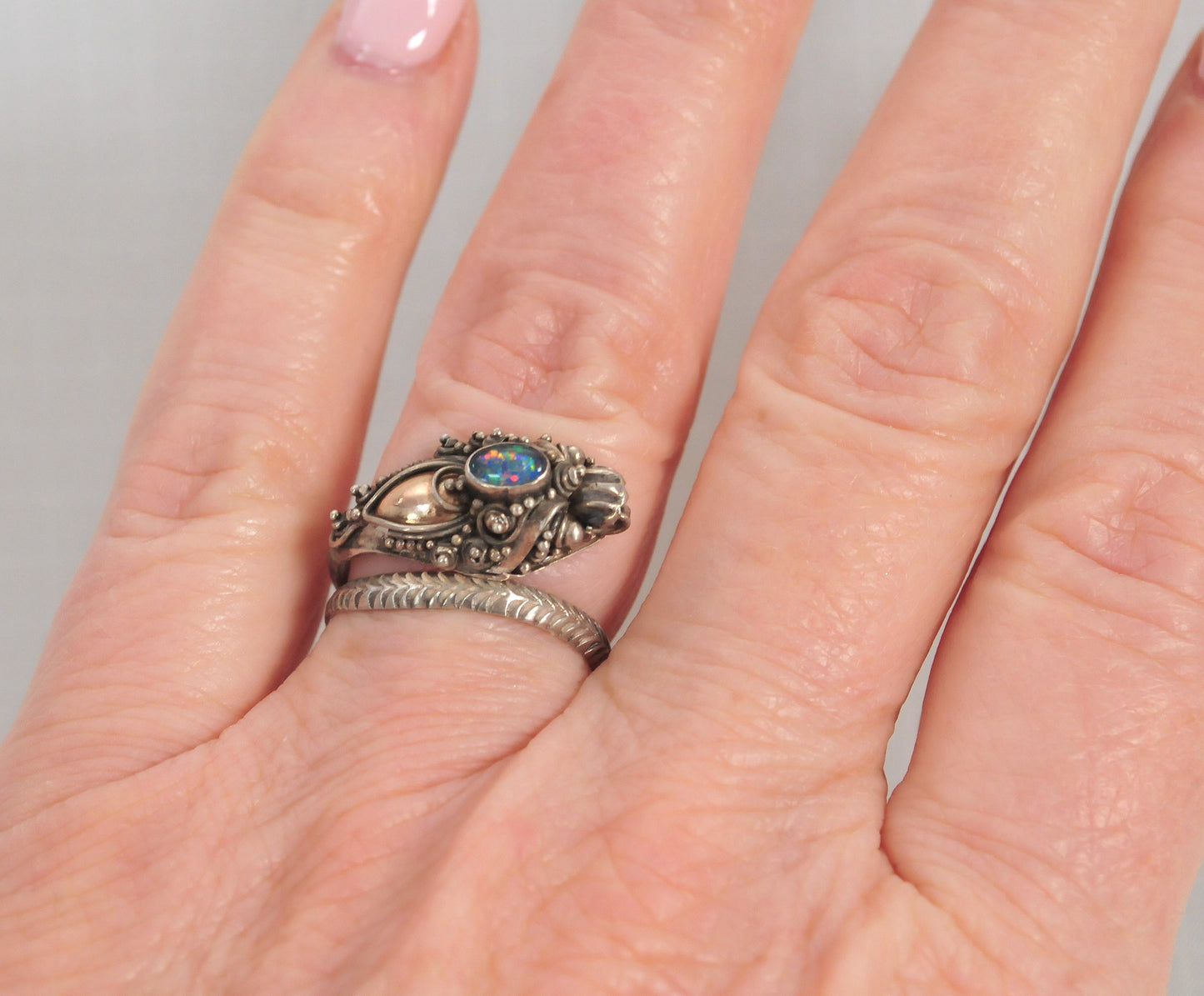 Adjustable Sterling Silver 10K Gold Serpent Ring