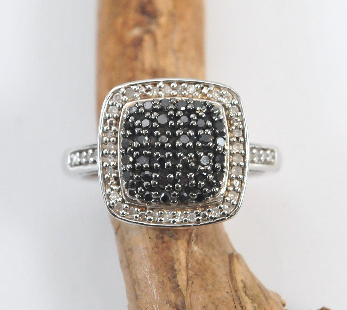 Designer Sterling Silver Black and White Diamond Ring