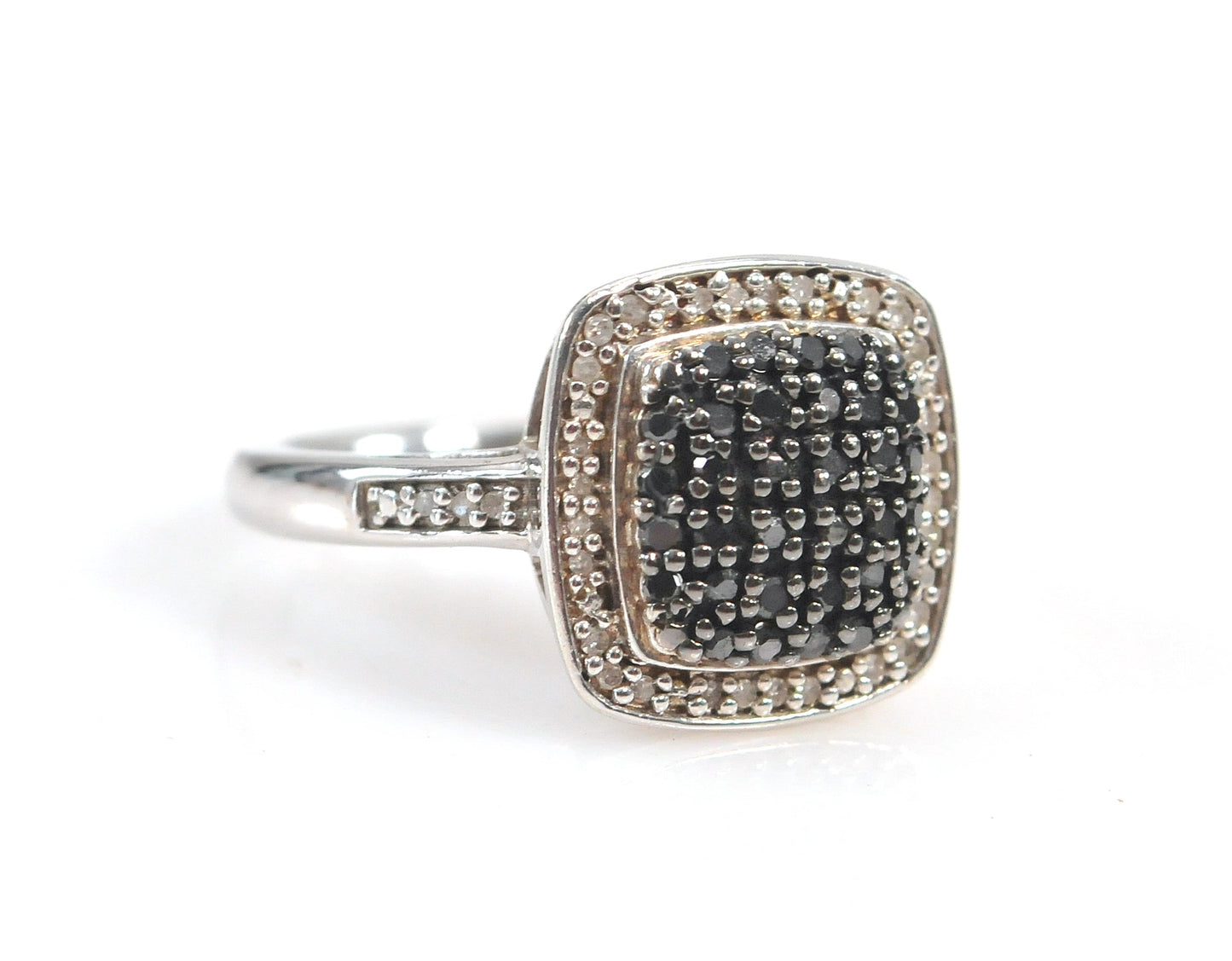 Designer Sterling Silver Black and White Diamond Ring