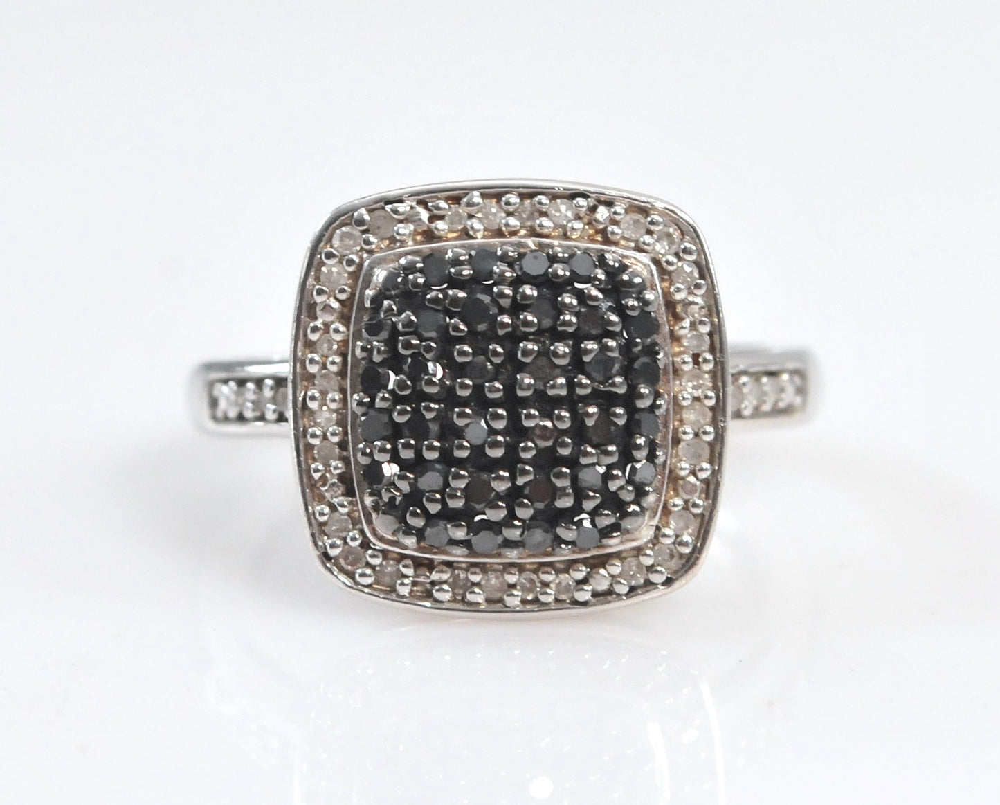 Designer Sterling Silver Black and White Diamond Ring