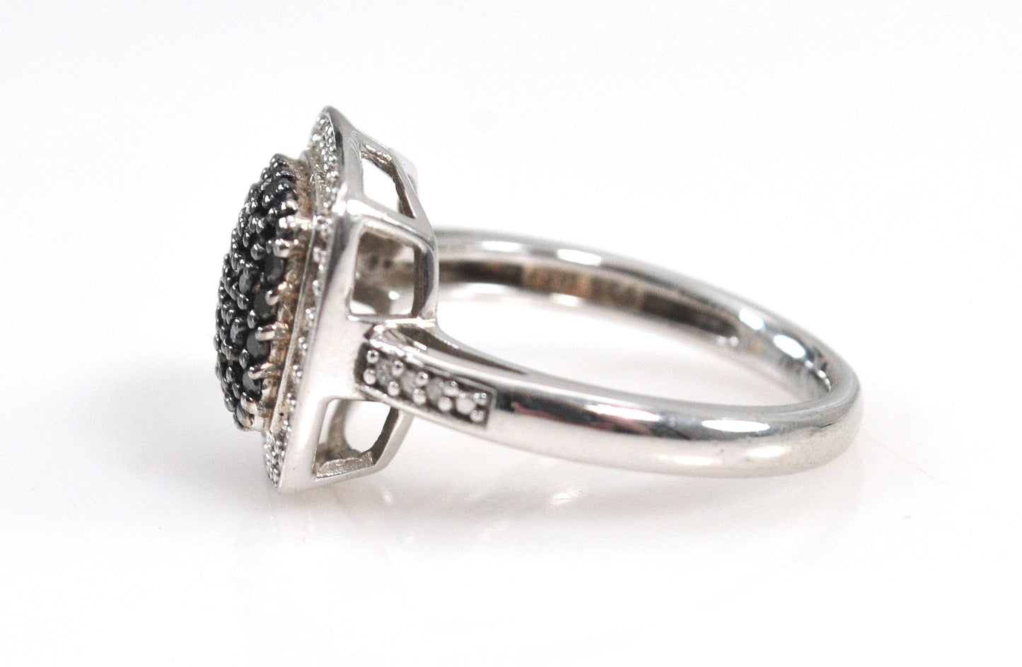 Designer Sterling Silver Black and White Diamond Ring