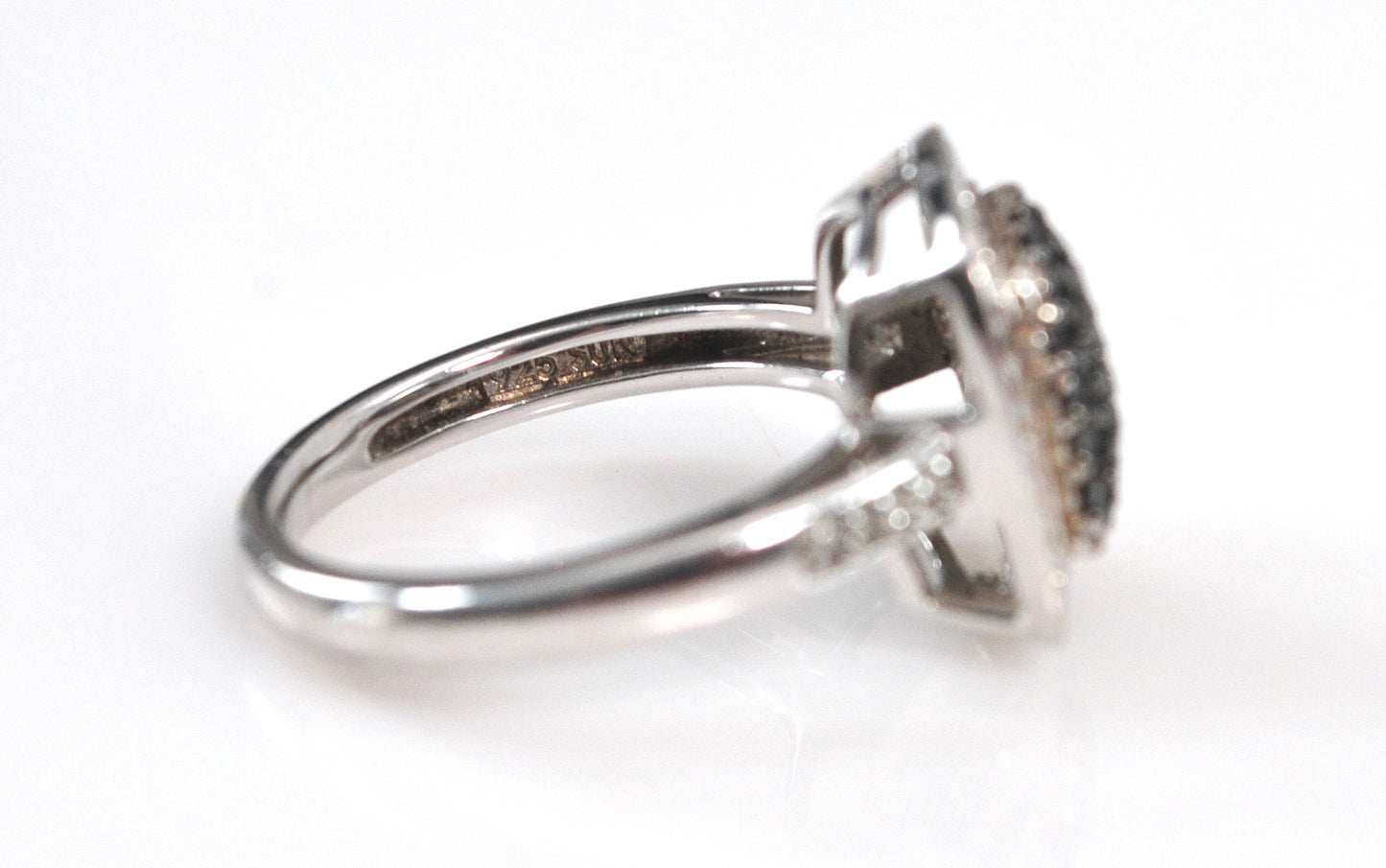 Designer Sterling Silver Black and White Diamond Ring