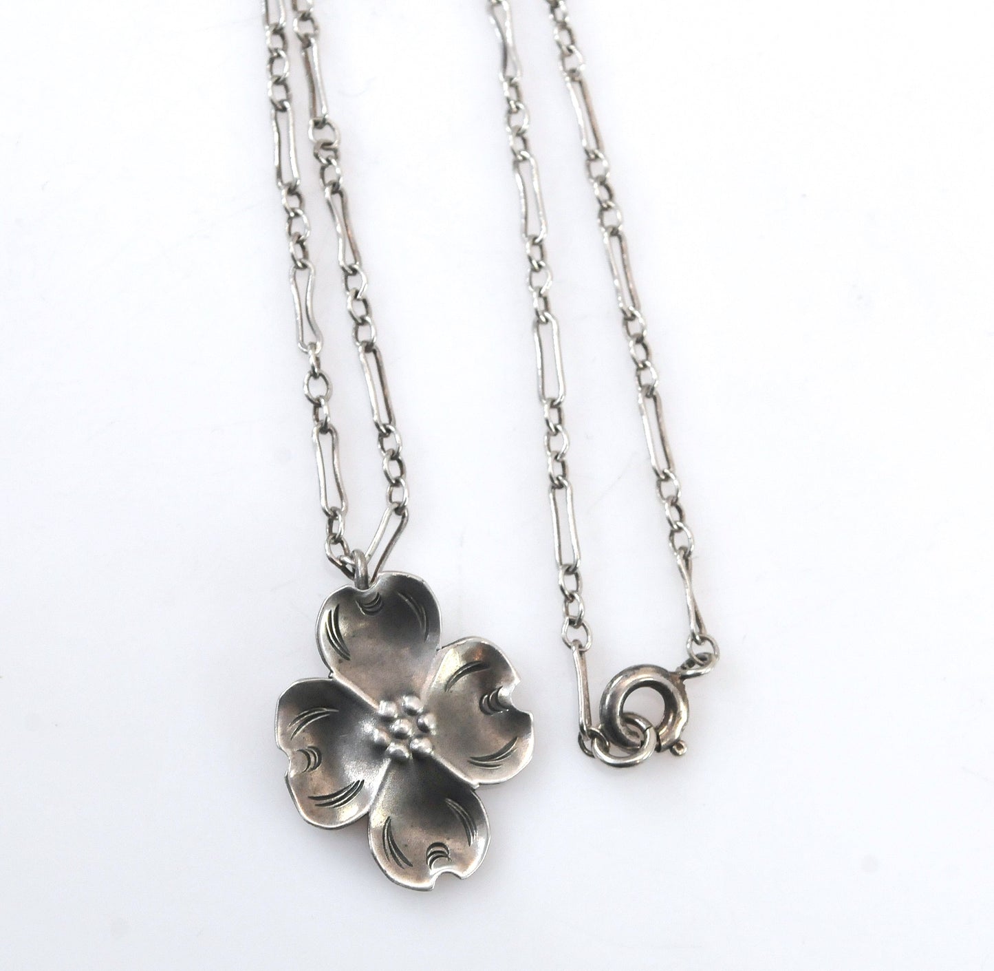 Vintage Sterling Silver Dogwood Flower Choker Necklace