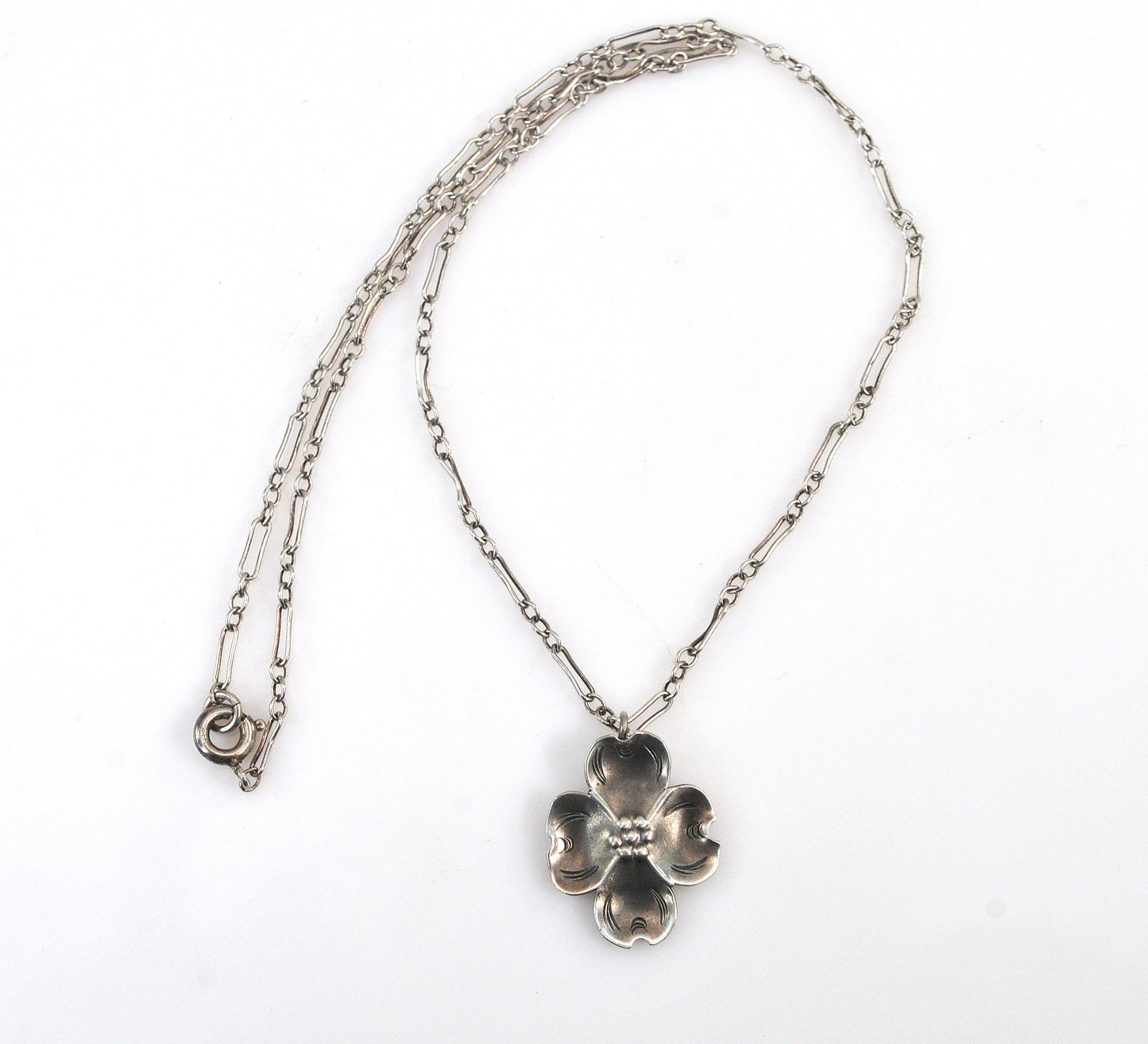 Vintage Sterling Silver Dogwood Flower Choker Necklace