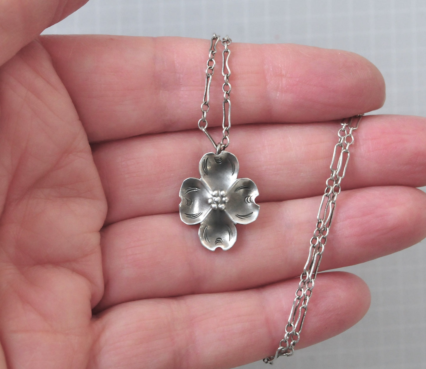 Vintage Sterling Silver Dogwood Flower Choker Necklace