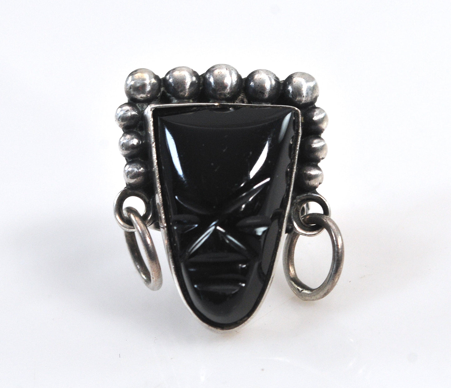 Vintage Sterling Silver Carved Onyx Tribal Ring