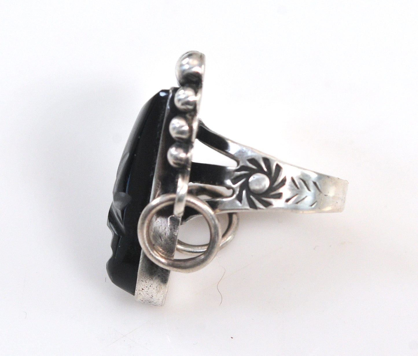 Vintage Sterling Silver Carved Onyx Tribal Ring