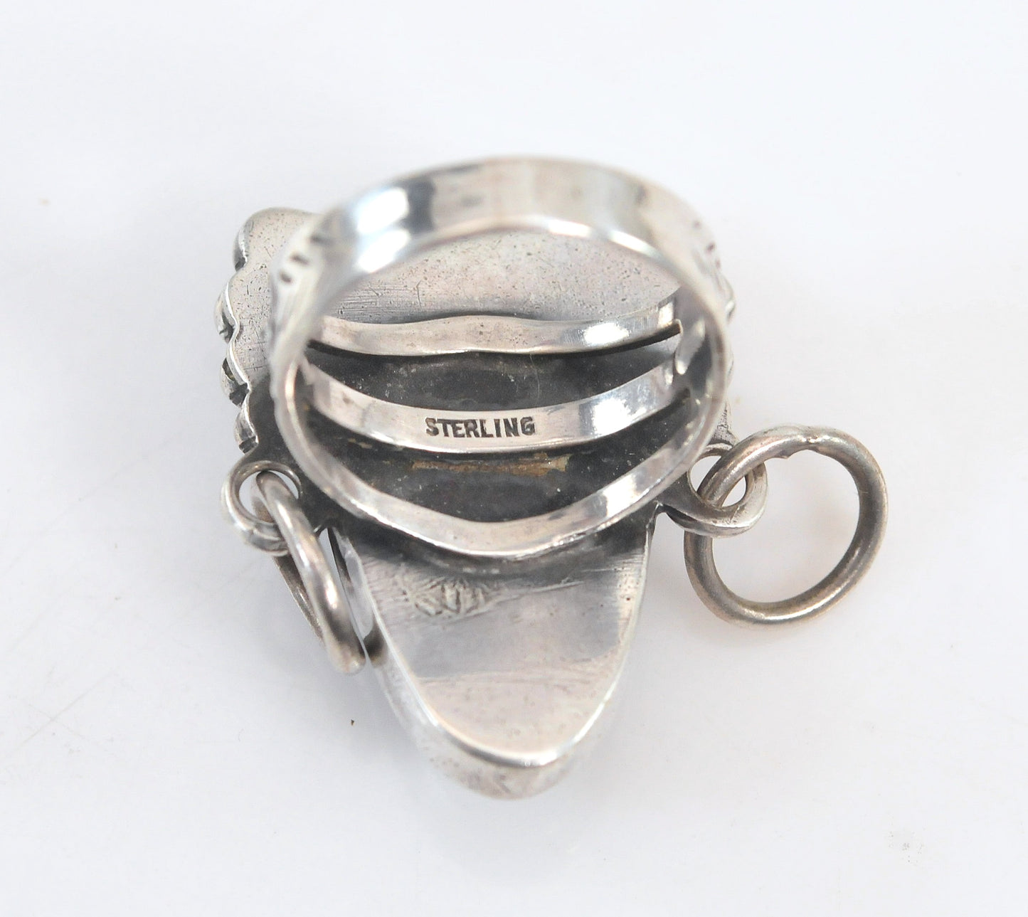 Vintage Sterling Silver Carved Onyx Tribal Ring
