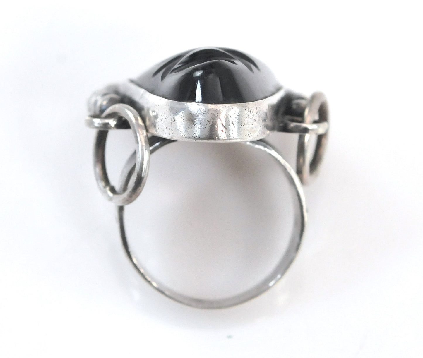 Vintage Sterling Silver Carved Onyx Tribal Ring